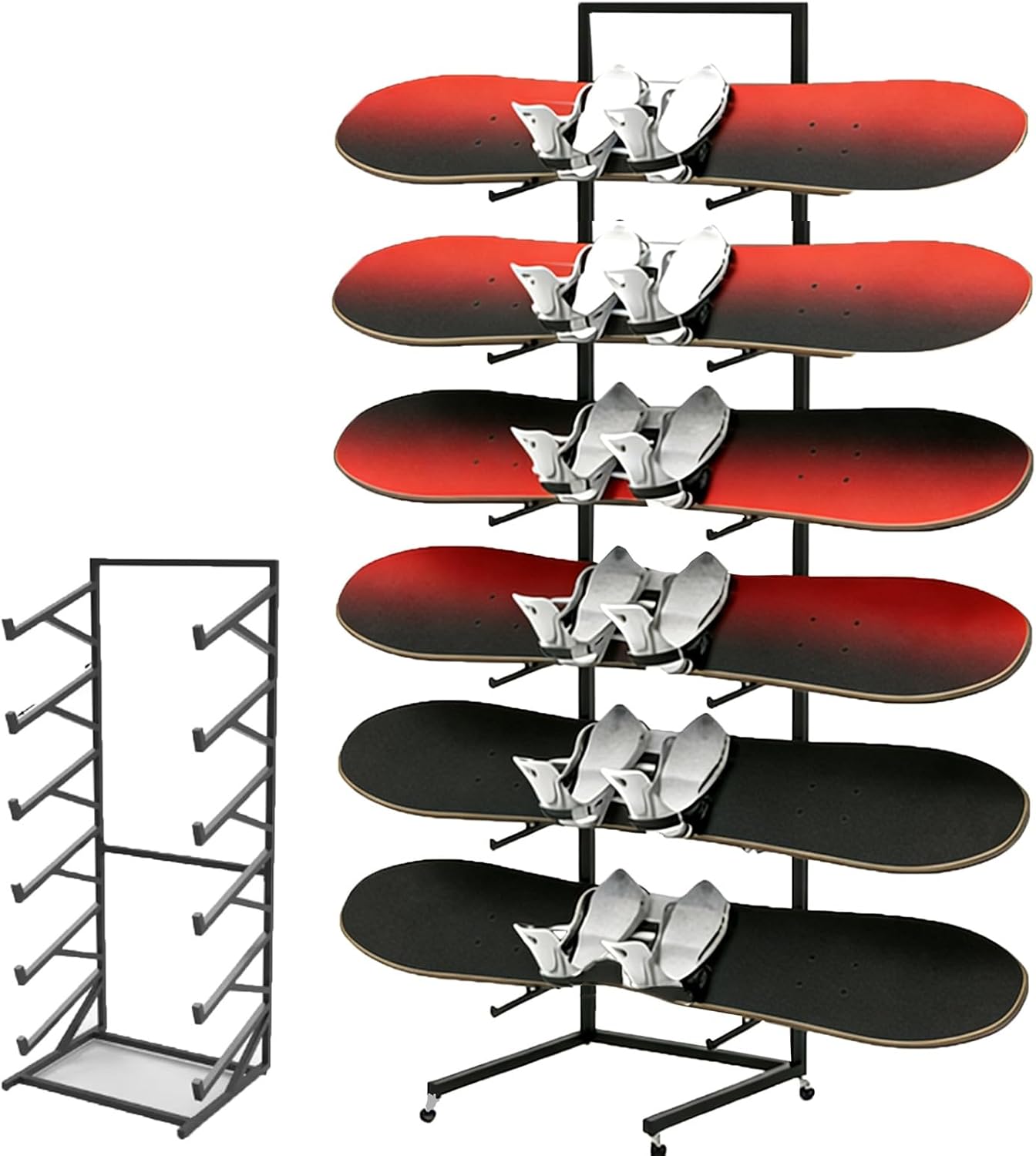 5 Pcs / 6 Pcs / 7 Pcs Snowboard Rack Floor Standing, Movable Ski Carrier Display Stand for Indoor, Heavy-Duty Sports Equipment Organizer with Ski Storage(Holds 7 pcs)