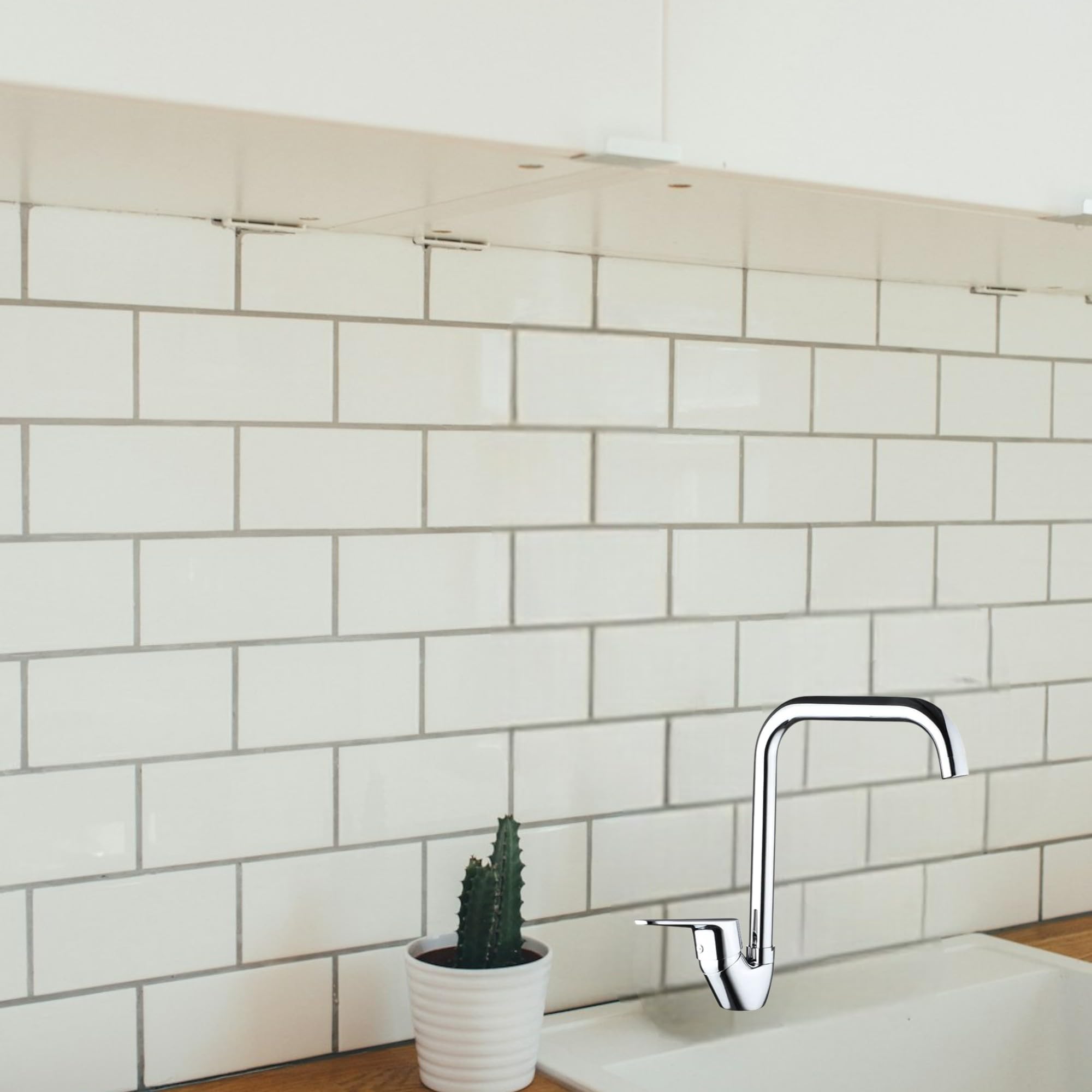 Canna di Ricambio Rubinetto Cucina Girevole 24cm | Design Squadrato Moderno | Alta e Direzionabile | Compatibile con Lavelli Monoforo | Facile Installazione