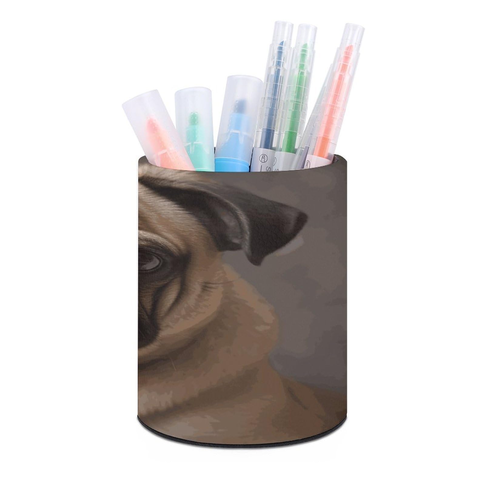 JTREHY - Animal Pen Holder for Dog Dog Round Makeup Brush Holder PU Leather Cup Holder Stationery Organizer Office Accessories Box