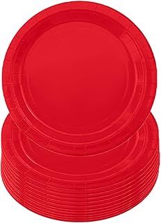 16PCS Classy Ruby Red Paper Plates 23cm,Disposable Paper Plates 9 inch Solid Color Paper Round Dinner Plates Tableware Party Plates for Birthday,BBQs,Christmas,Picnic,Kids Shower Party Plates Supplies