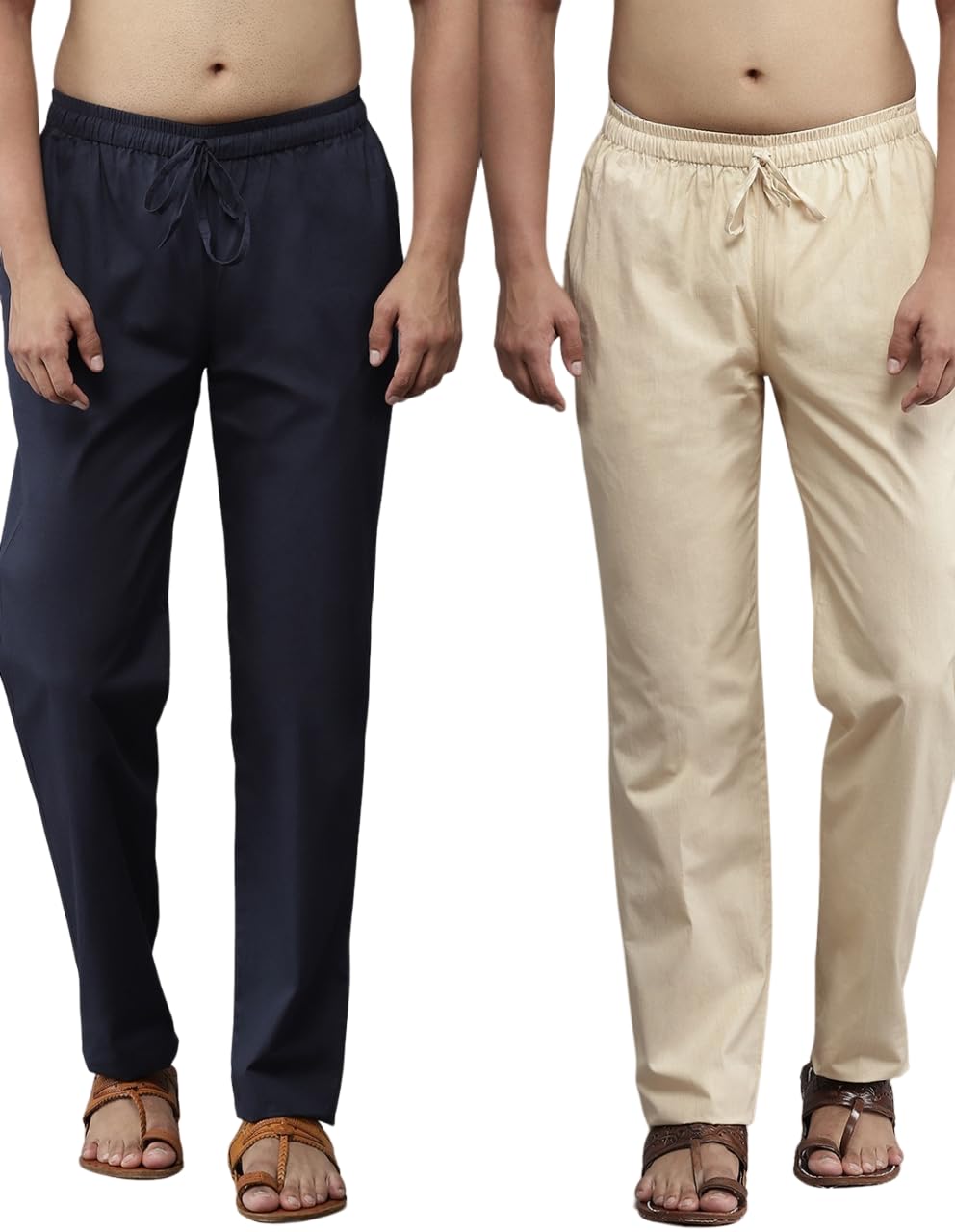 See Designs Men Navy Blue & Beige Solid Pure Cotton Men's Pyjama (Pack Of 2)_Sdcbpj171Xl