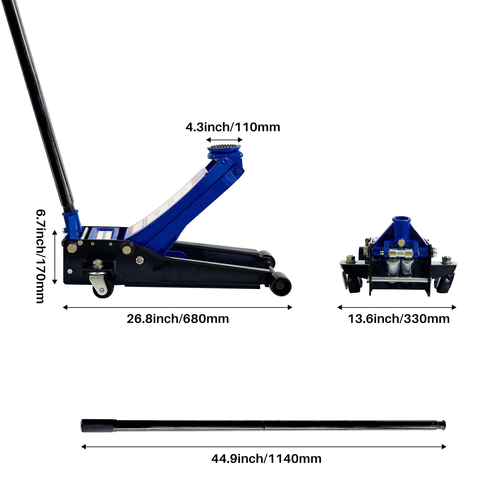 3 toneladas de Doble Bomba de Jack de Aterrizaje hidráulico para elevación rápida de automóviles, Jack de Servicio de Perfil bajo, Rango de elevación de 8-51cm de Capacidad de 3 toneladas