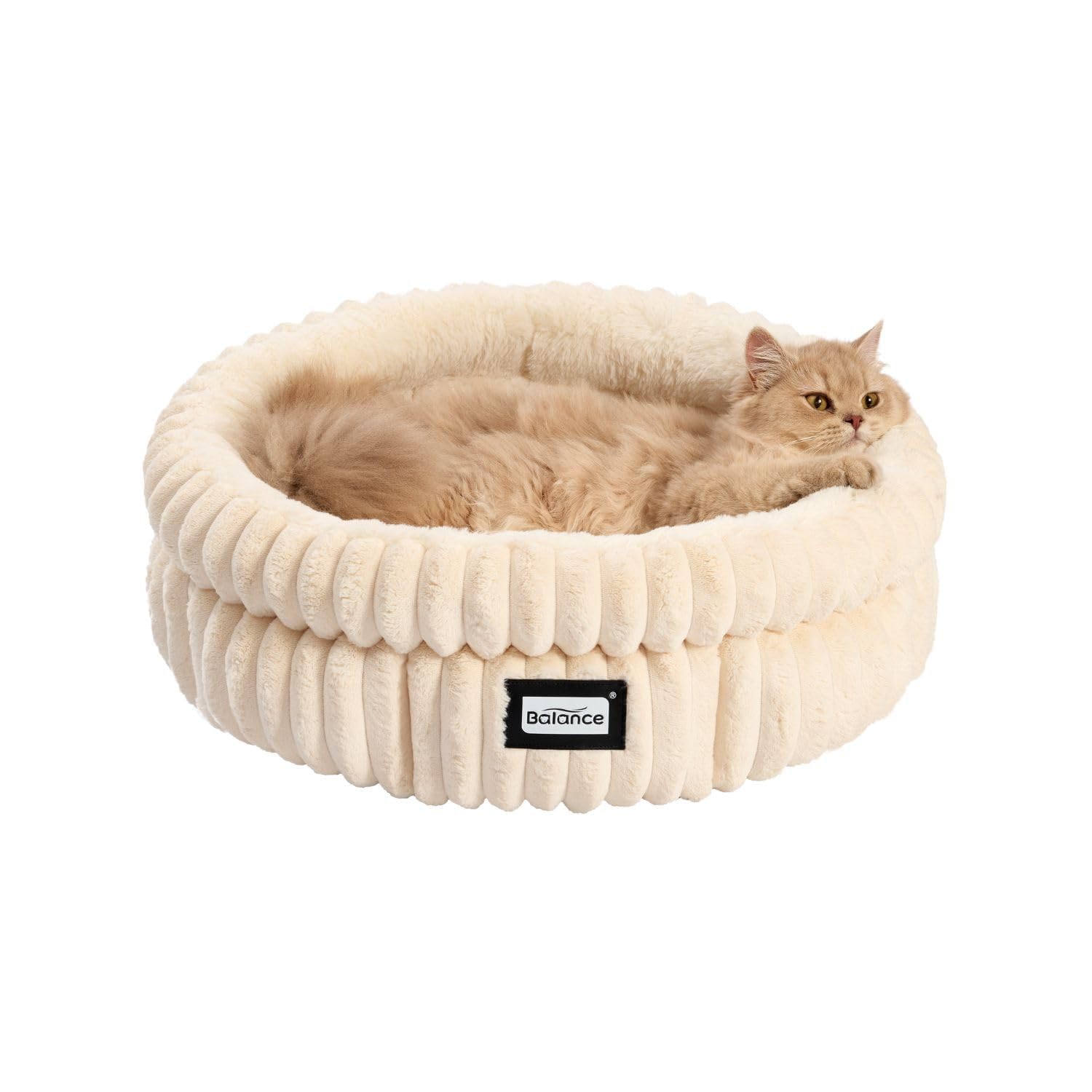 BALANCE Cat Bed Kitten Bed, Washable Round Cat Beds for Indoor Cats,Super Soft Plush Faux Fur Pet Bed for Puppy and Kitten with Anti-Slip Bottom