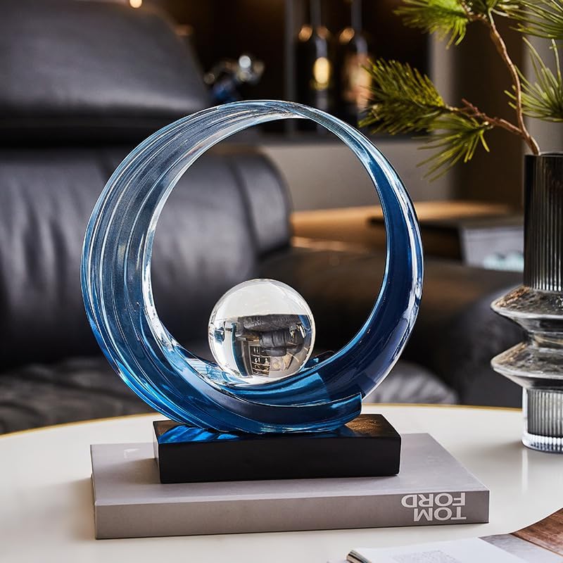 Miniatura 3 de Estatua de origami de resina de onda azul moderna abstracta decoración del hogar, escultura abstracta de oficina, escritorio, centro de arte,