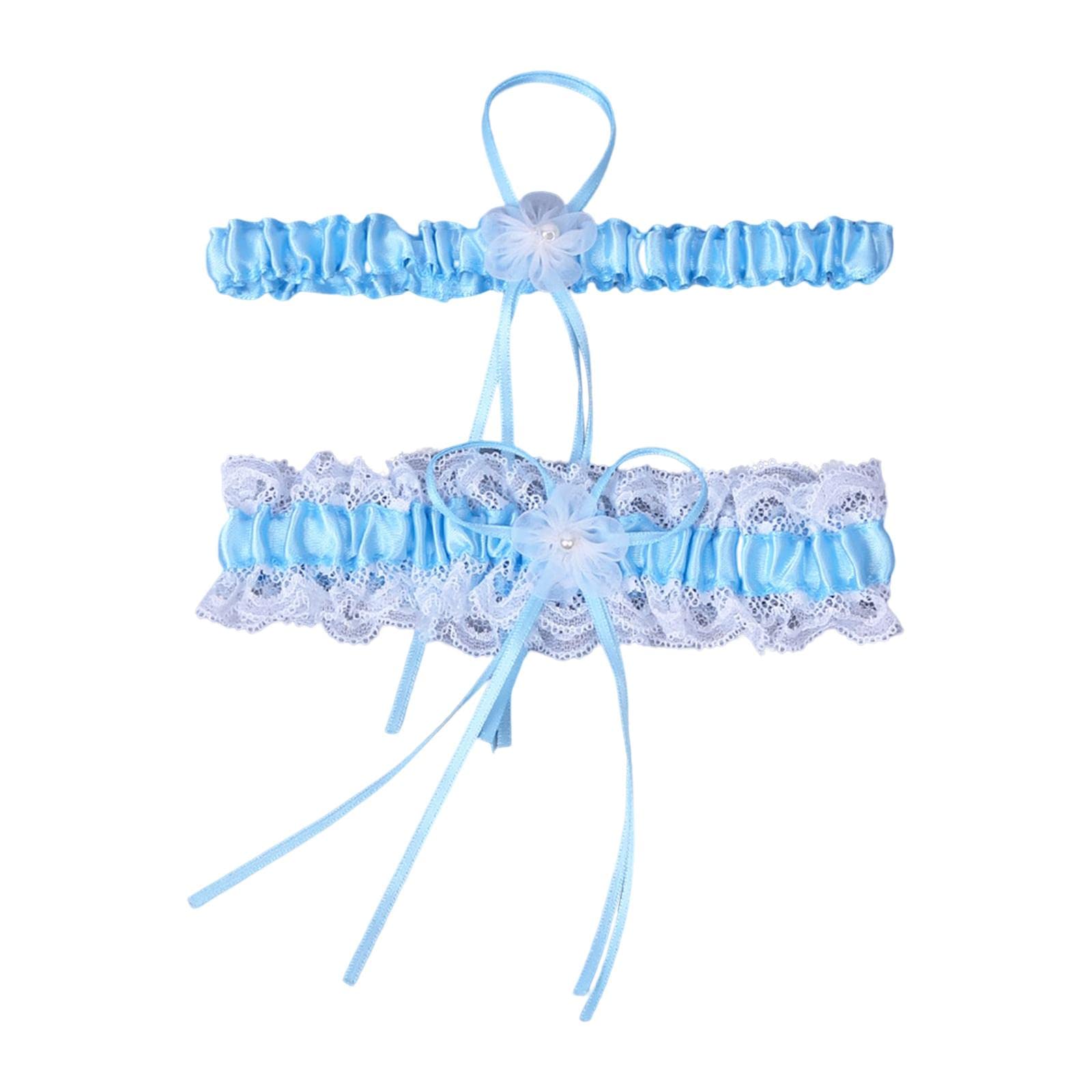 ECOMISTIQ® Lace Wedding Garter for Bride Leg Set Bow Tie Women Sky Blue | Favors Supplies-image-22