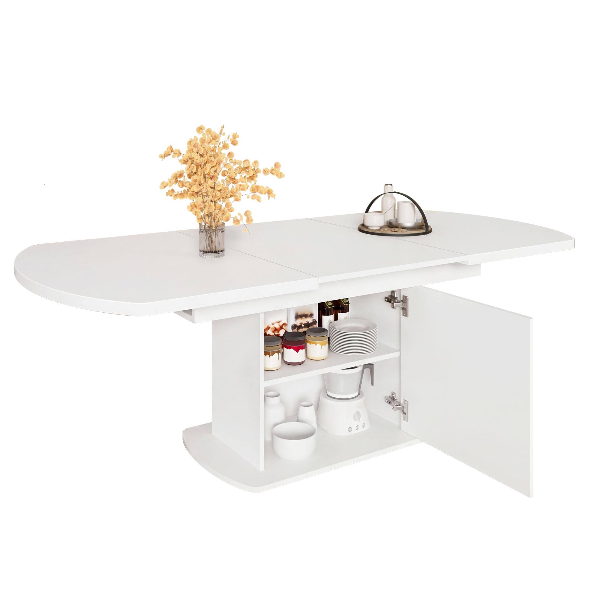 Generisch Tavolo da pranzo ovale allungabile, 140-200 x 80 x 75 cm, bianco