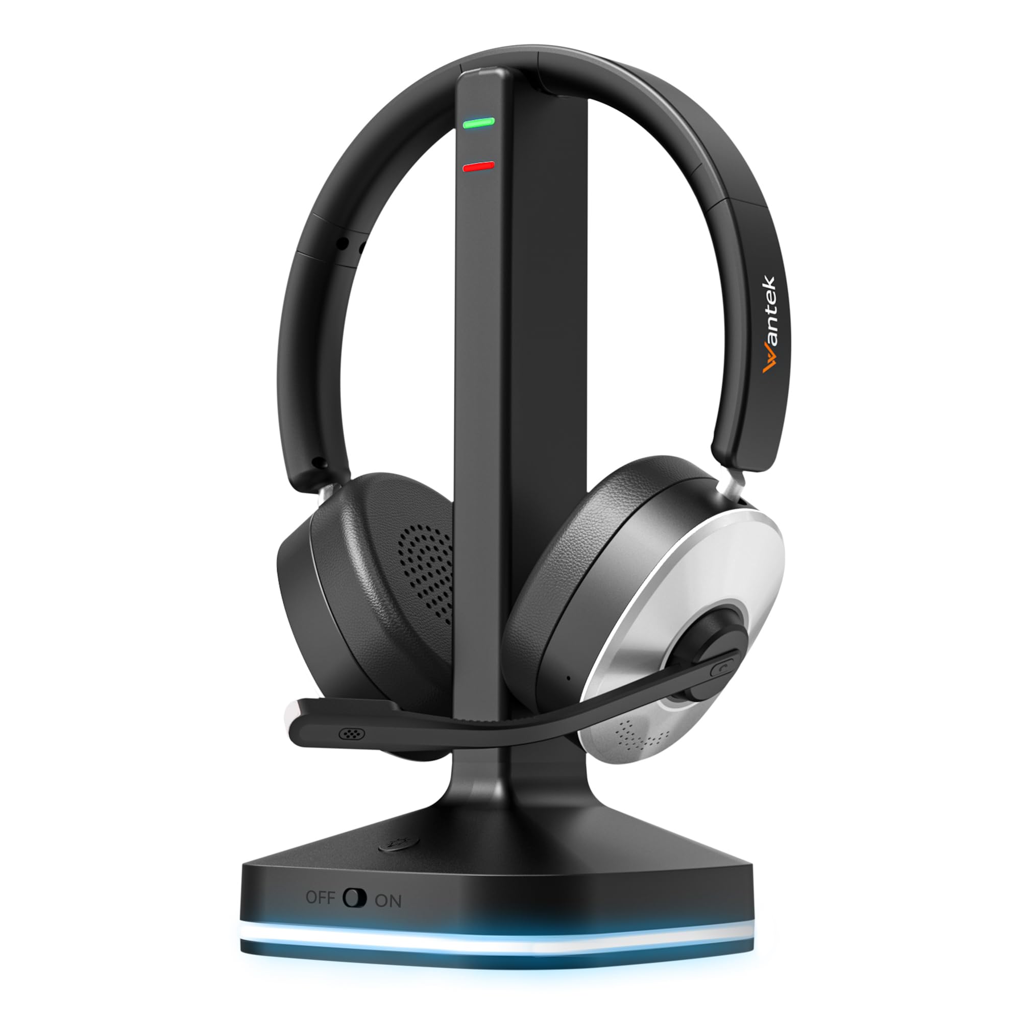 Wantek Casque Bluetooth sans Fil avec Micro,Casque sans Fil avec Dongle USB,Station de Charge,Bouton de sourdine pour PC,Ordinateur Portable,Bureau,d'appel équipes,Visioconférence