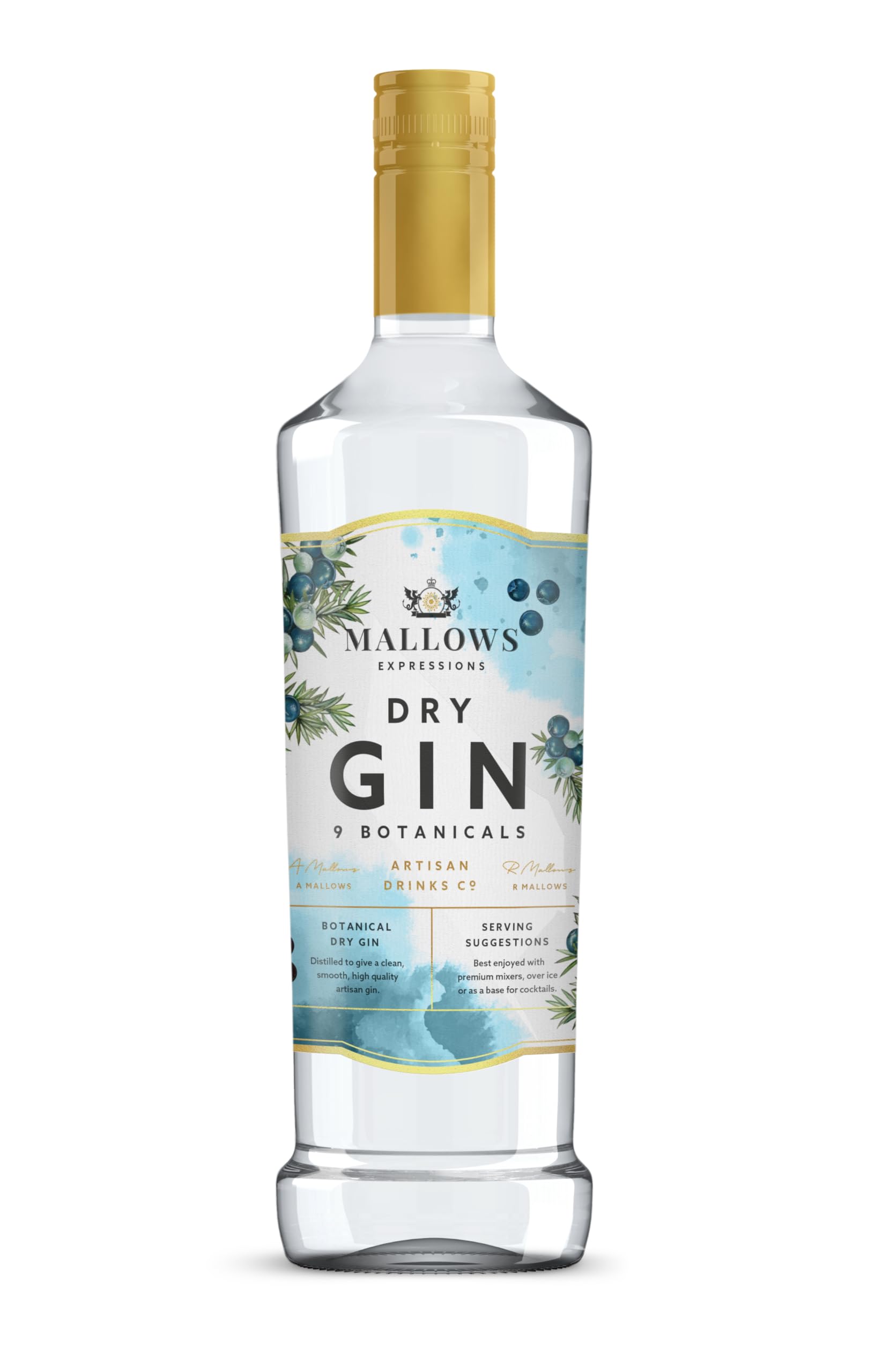 Expressions Gin by Mallows, 70cl, 37.5% ABV, Hand Made in Wales in small batches, Welsh Gin, 9 botanicals