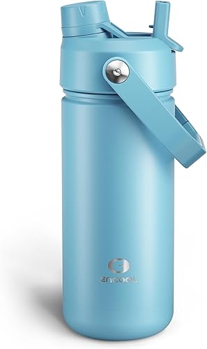 Miniatura 138 de ENCOOL Botella de agua aislada con popote, de acero inoxidable, a prueba de fugas, sin BPA, al vacío de doble pared que se mantiene fría durante 24