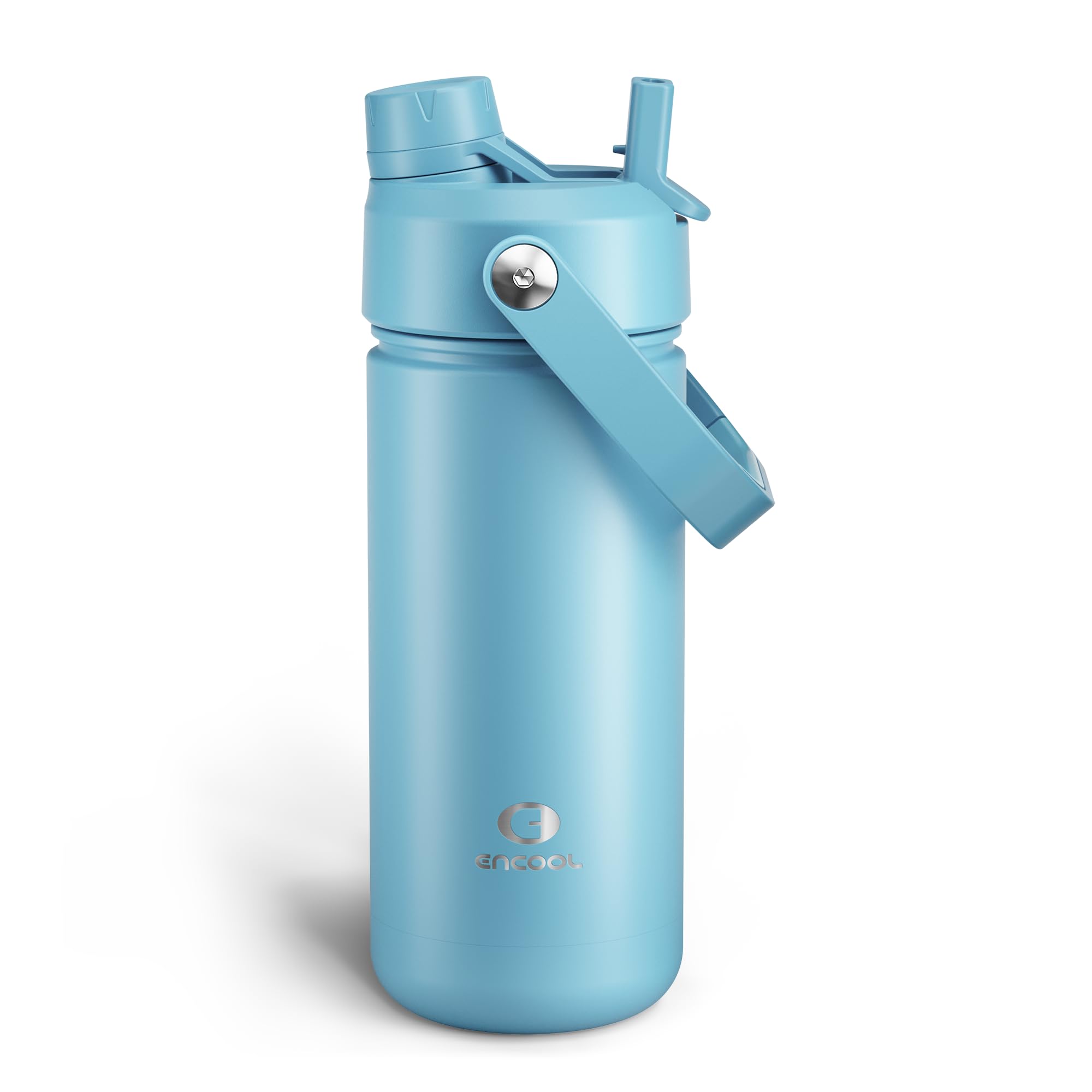 ENCOOL Insulated Water Bottle with Straw Stainless Steel Water Bottle, Leak-Proof, BPA-Free, Double Wall Vacuum Keeps Cold for 24 Hours for Sports, Travel, School (18 oz, Pewter Blue)