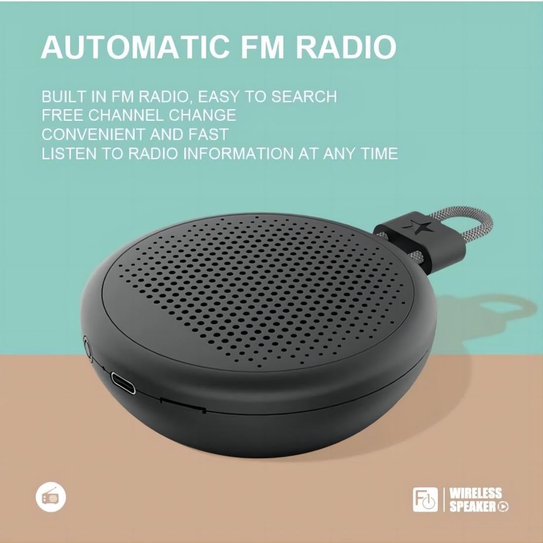 Portable Bluetooth Speakers, Mini Bluetooth Speaker, Waterproof Outdoor Speaker Bluetooth 5.3, Small Wireless Speakers, Support SD Card with Long Battery Life, Built-in FM Radio (Black)