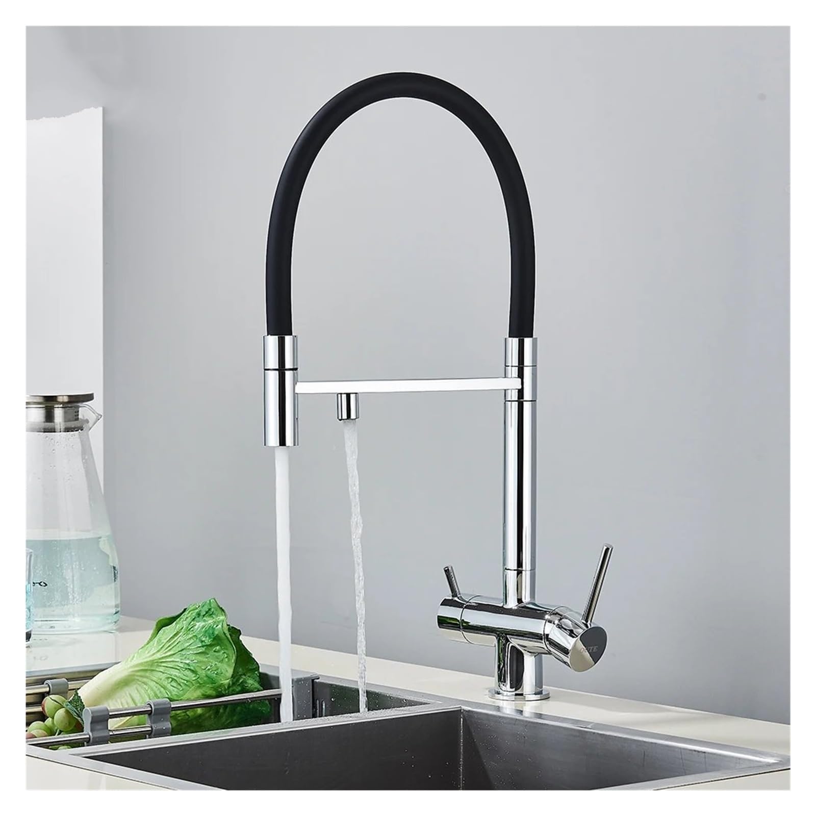 ZQFHSX Ornaments Brushed Gold Kitchen Faucet Purifier Faucets Drinking Water Tap Dual Spout Filtered Crane Hot Cold Mixer Deck Mounte LWX