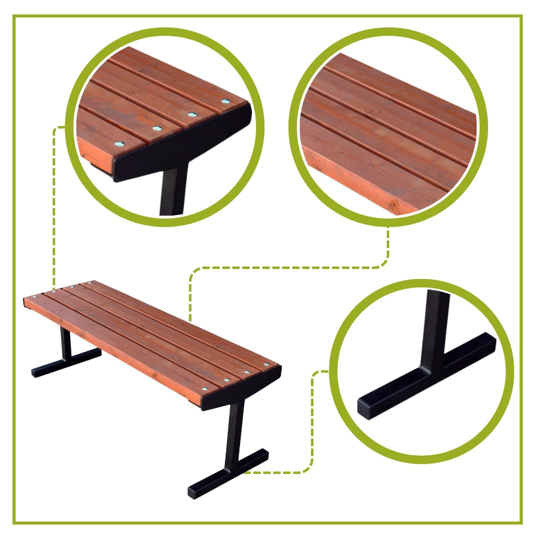 Banc Exterieur de Jardin Résistant aux Intempéries - Banc Bois D’épicéa Scandinave Poncé & Métal Peint par Poudrage - Banquette Capacitéde 350kg (Posener-BO Acajou 125 cm,CE)