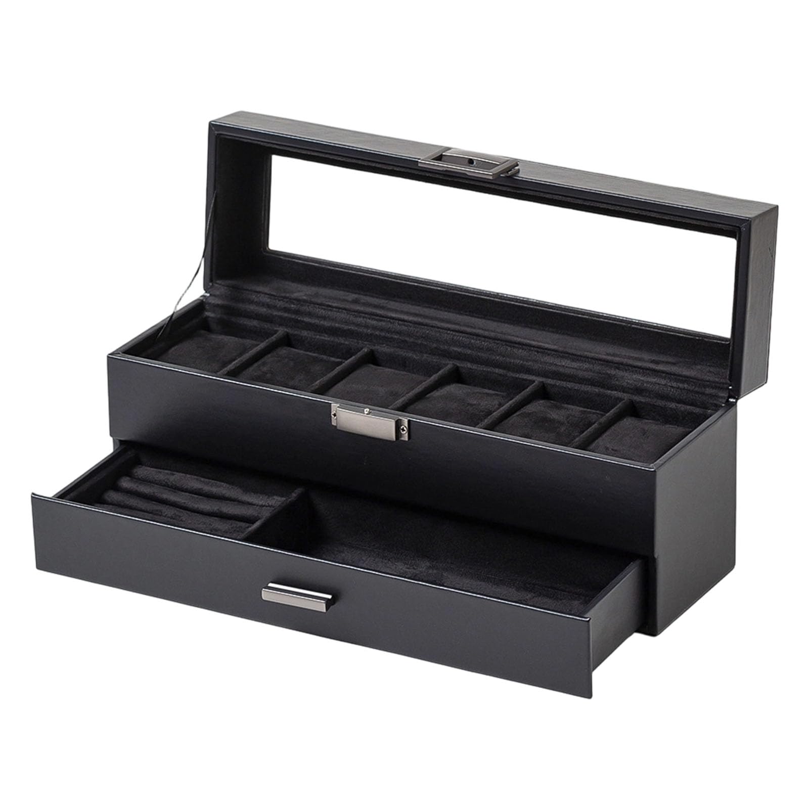 Estuche de almacenamiento de lujo de piel sintética con 6 ranuras y 2 capas para organizar tu colección ordenadamente organizadores de joyas, organizadores de relojes de piel sintética