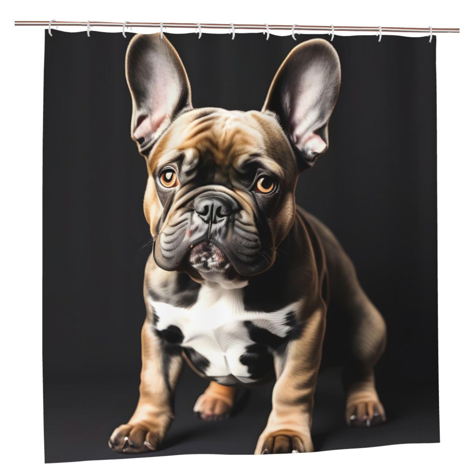 Rideau de douche bouledogue français 183x183cm en polyester imprimé avec 12 œillets