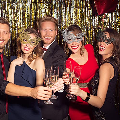 Sibba 3 Pieces Mascarade Masks Women Lace Venetian Eye Masked Lady Girl Masquerade Dress-Up Accessories Mask Ball Halloween Costume Fancy Carnival Party Evening Prom Silver Black Gold(Phoenix Style) - Image 7