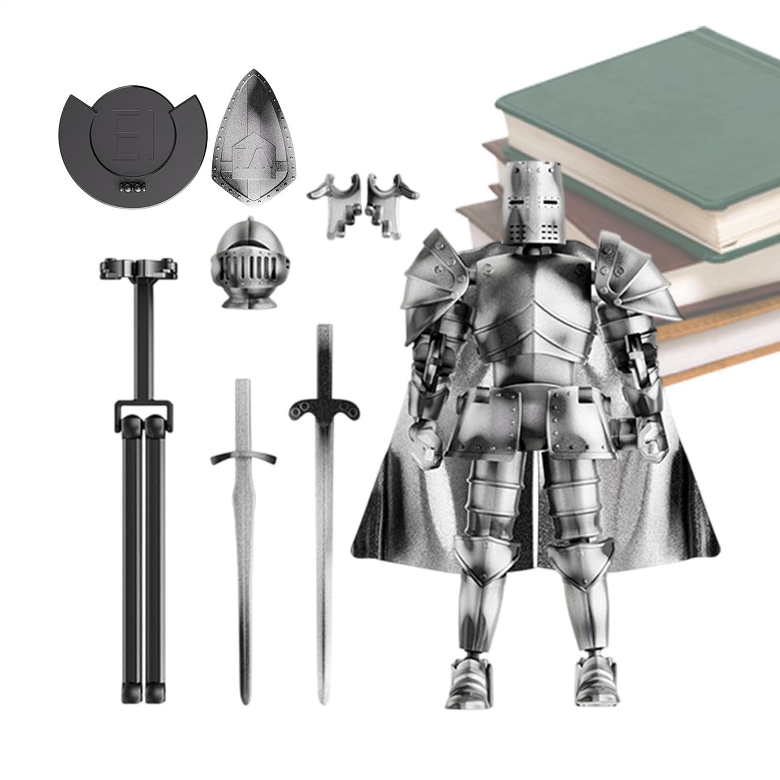 Mistystugb Movable Joints Knight Robot Action Figure, Medieval Action Figures, Multi-Jointed Medieval Knight Posable Model, For Coffee， Table， Children, Adults,home,car
