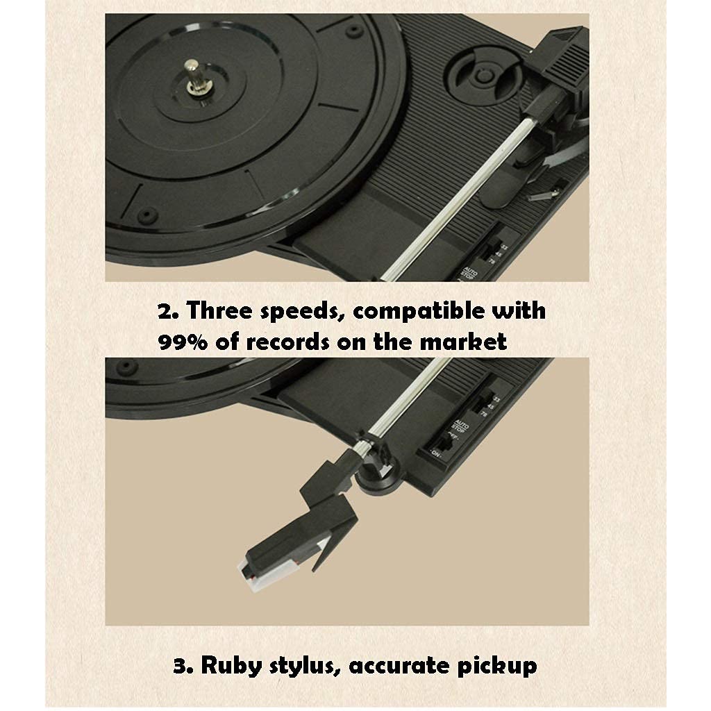 Tocadiscos para tocadiscos de vinilo, fonógrafo portátil inalámbrico con altavoces integrados, diseño de maleta, tocadiscos USB de 3 velocidades accionado por correa