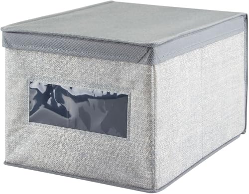 Miniatura 8 de mDesign - Caja organizadora de almacenamiento apilable de tela suave con ventana transparente tapa con bisagras adjunta dormitorio pasillo entrada