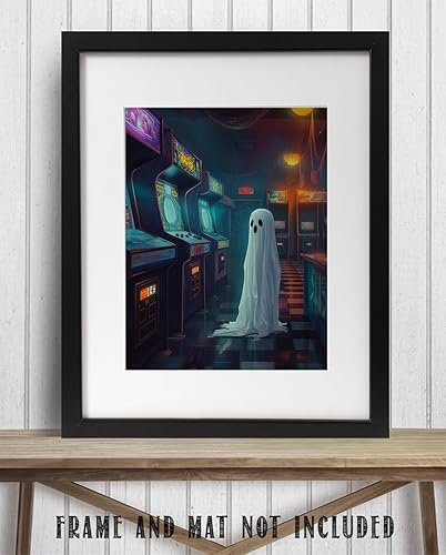 Miniatura 8 de The Ghost of Arcades Past - Póster espeluznante retro nostálgico de Halloween de 11 x 14 pulgadas, decoración de fantasma, academia oscura, gótica y