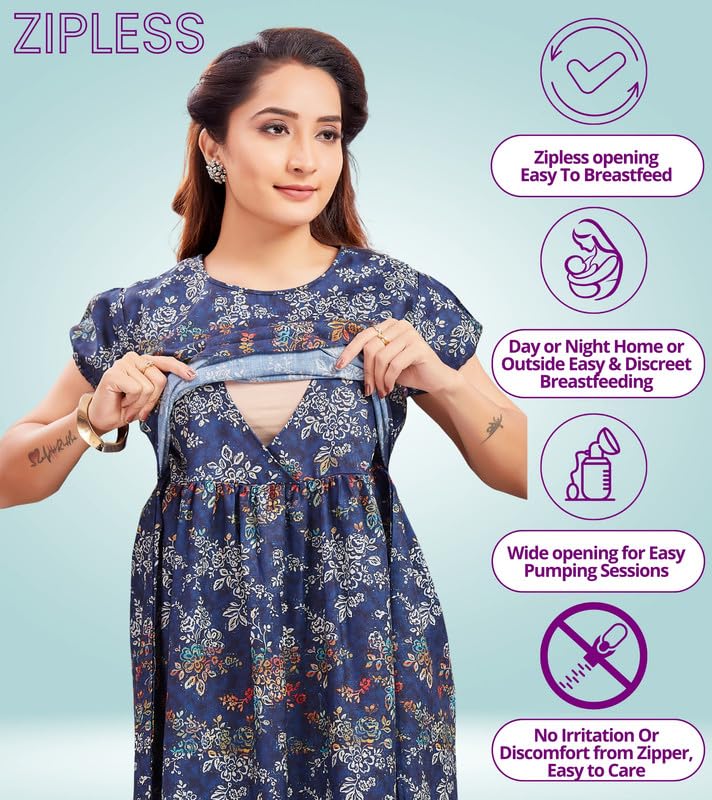 Image of RITIJYA Zipless Feeding Kurtis & Dresses for Women | Zipless Maternity Wear Gown Pregnancy Dress for Nursing Mothers | Viscose Rayon | Stylish & Comfortable | S to 4XL | Washable & Durable