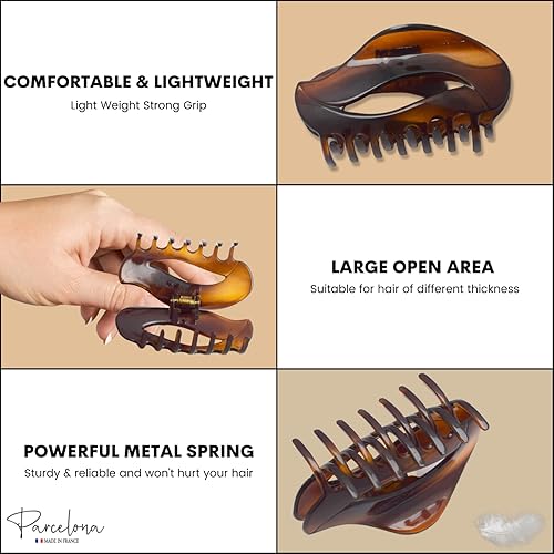 Miniatura 2 de Parcelona Abrazadera de pinza de pelo de mandíbula media cubierta de celuloide de concha de tortuga francesa