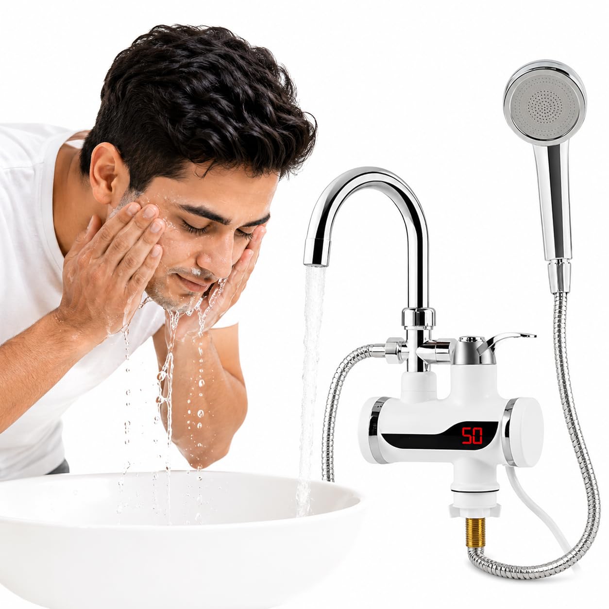 DRUMSTONE WINTER 5 Years Warranty 2-in-1 Instant Electric Water Heater Faucet with Shower Head | Fast Heating Hot Water Tap for Kitchen Sink & Bathroom | Tankless Mini Geyser WHITE-image-41