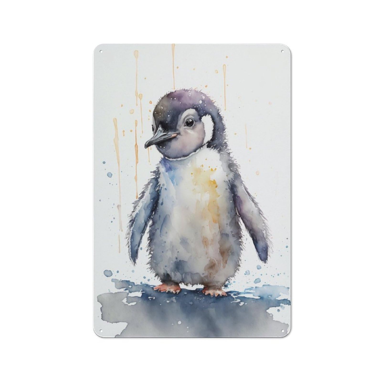 Junmoney Cute Baby Penguin Painting Tin Sign 30X20cm For Pub Or Café, Retro-Style Wall Decor, For Garage, Workshop And Man Cave Decoration