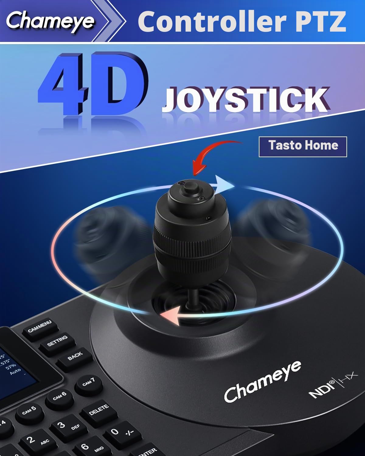 Chameye Controller per Telecamera PTZ NDI con Joystick 4D, Tastiera Controller PTZ IP PoE, Schermo LCD da 3 pollici per YouTube OBS vMix Live Streaming, fornito con licenza NDI (E300)