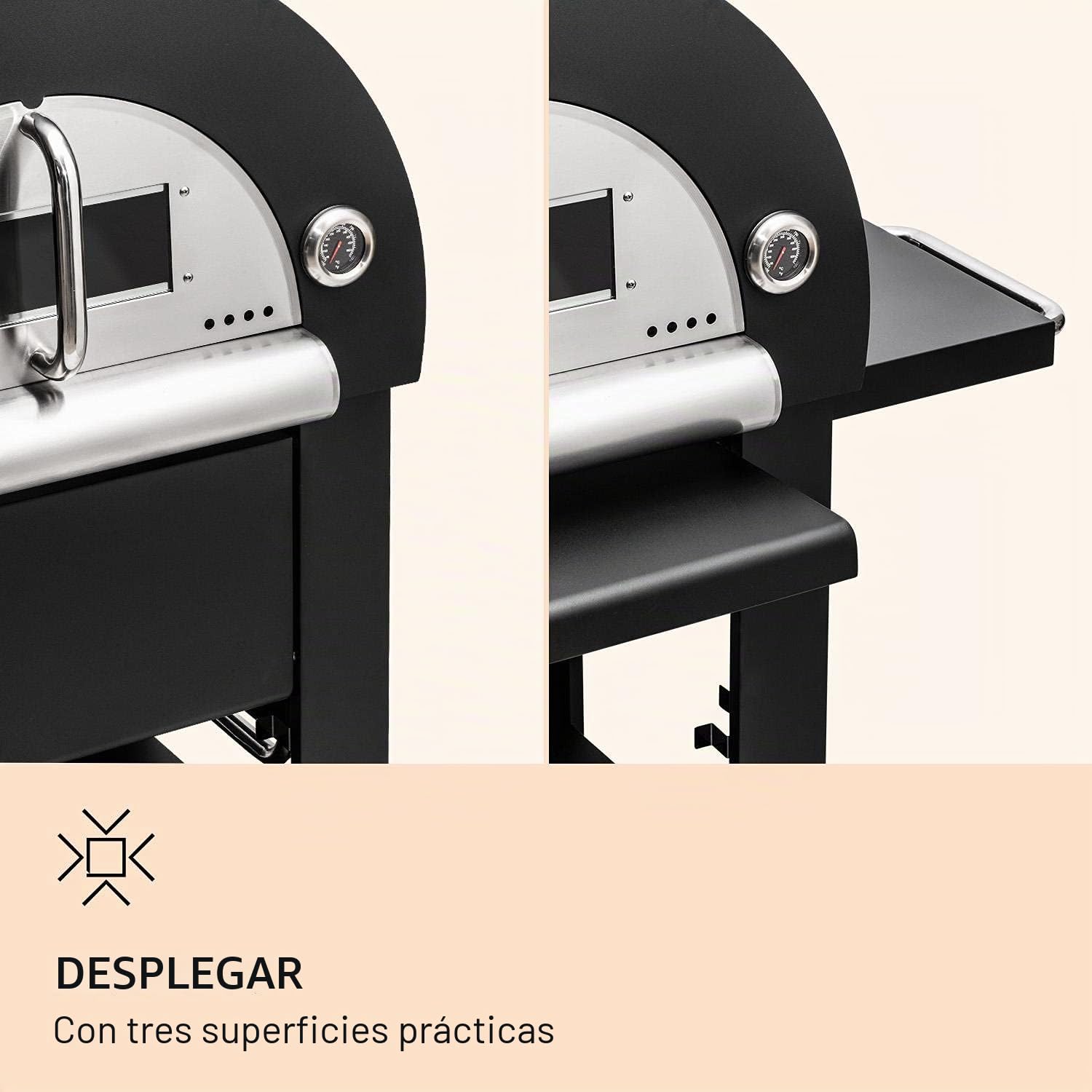Klarstein Diavolo Napoletana horno para pizza - horno de leña o carbón, termómetro integrado, temperatura hasta los 500 °C, acero inoxidable, negro
