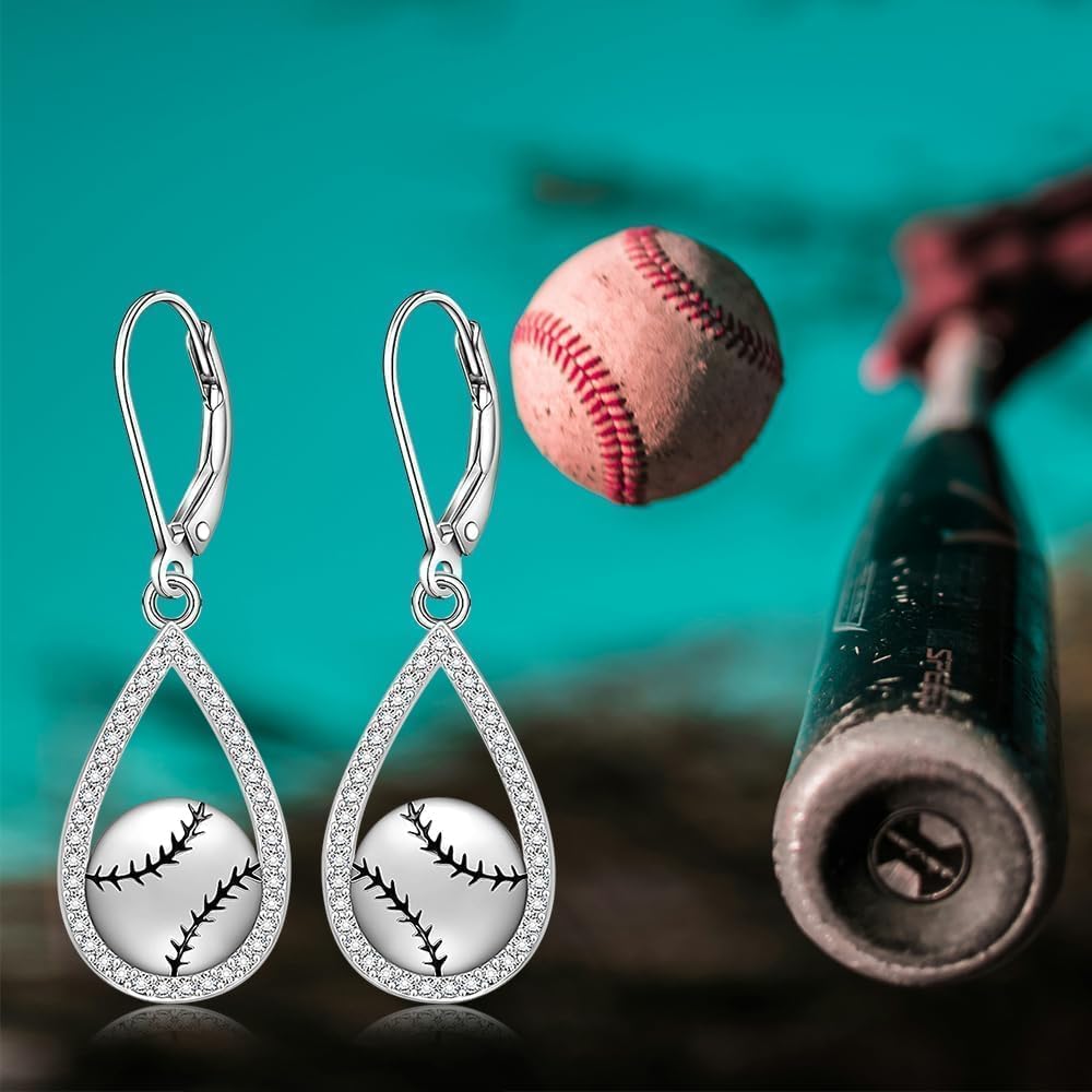 Softball Baseball Earrings for Women 925 Sterling Silver Sport Dangle Hoop Earrings Jewelry Gifts for Players and Coaches - Image 8