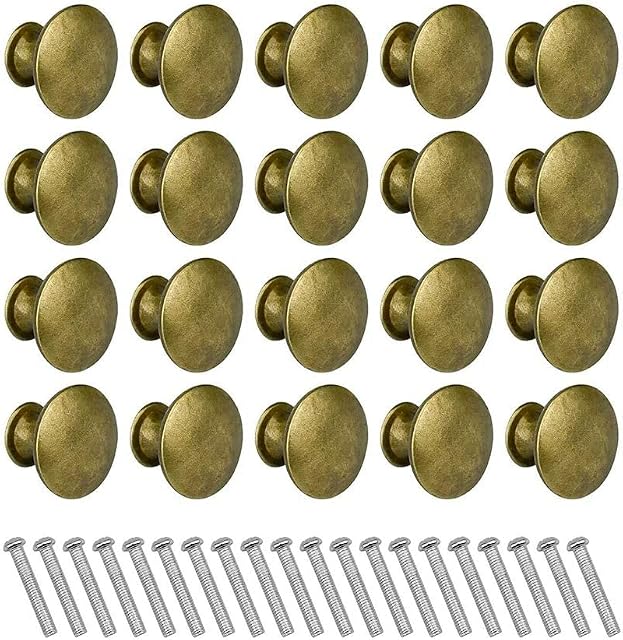 CYH 20 Pcs Brass Drawer Knobs Handles, Round Door Knobs Handles, Cupboard Handles Knobs with Screw, Home Decorating for Kitchen Bathroom Bedroom, 30mm