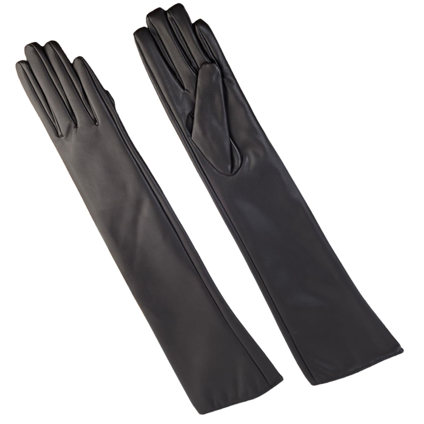 YISENJEE Women Leather Gloves 50Cm Faux Leather Long Fashionable Women'S Pu Stage Performance Autumn And Winter Warmth - Dark Brown L