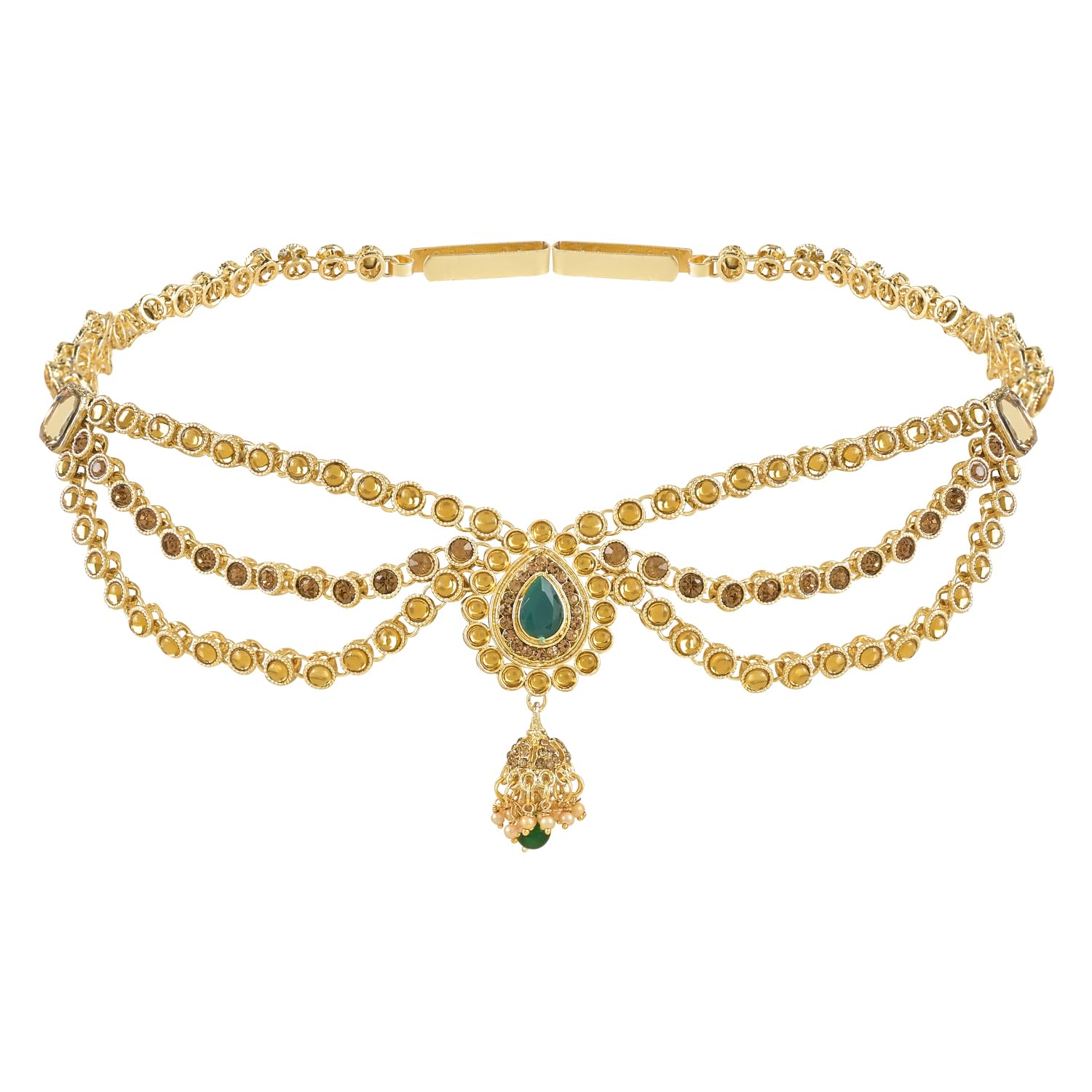 Gold Plated Traditional Kundan Stone Adjustable Kamarband/Belly Chain/Kandora/Wait Belt For Women/Girls (B051G)