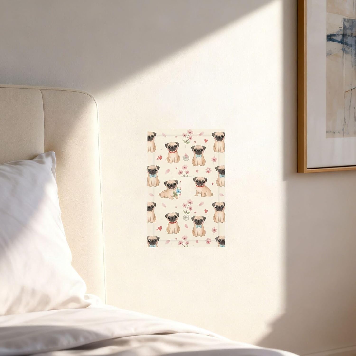 Light Switch Cover Plate Watercolor Dogs Floral Heart Paw Print 1 Gang Single Toggle Decorative Switch Plates Wall Plates Electrical Faceplate for Bathroom Bedroom Decor