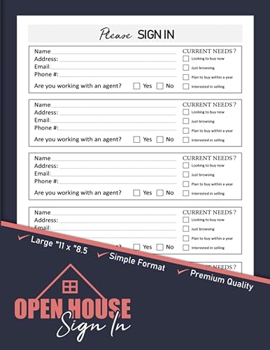 Open House Sign In Sheet: Up To 500 Unique Entries | Realtor Broker And Agent Visitor Guest Book | Real Estate Visitor Sign In Book Book | Guest book ... Home Seller, FSBO | 100 Page, 8.5 x 11 inches