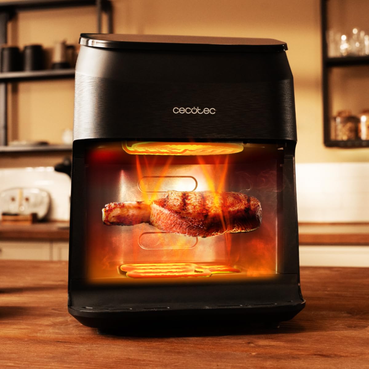 Cecotec Air Fryer Cecofry&Grill Smokin' 4500. Friteuse à Air sans Huile, Grill, Plancha, Fonction Fumoir, Résistance Double, Cuisson Uniforme, Idéale pour Viandes et Pizzas