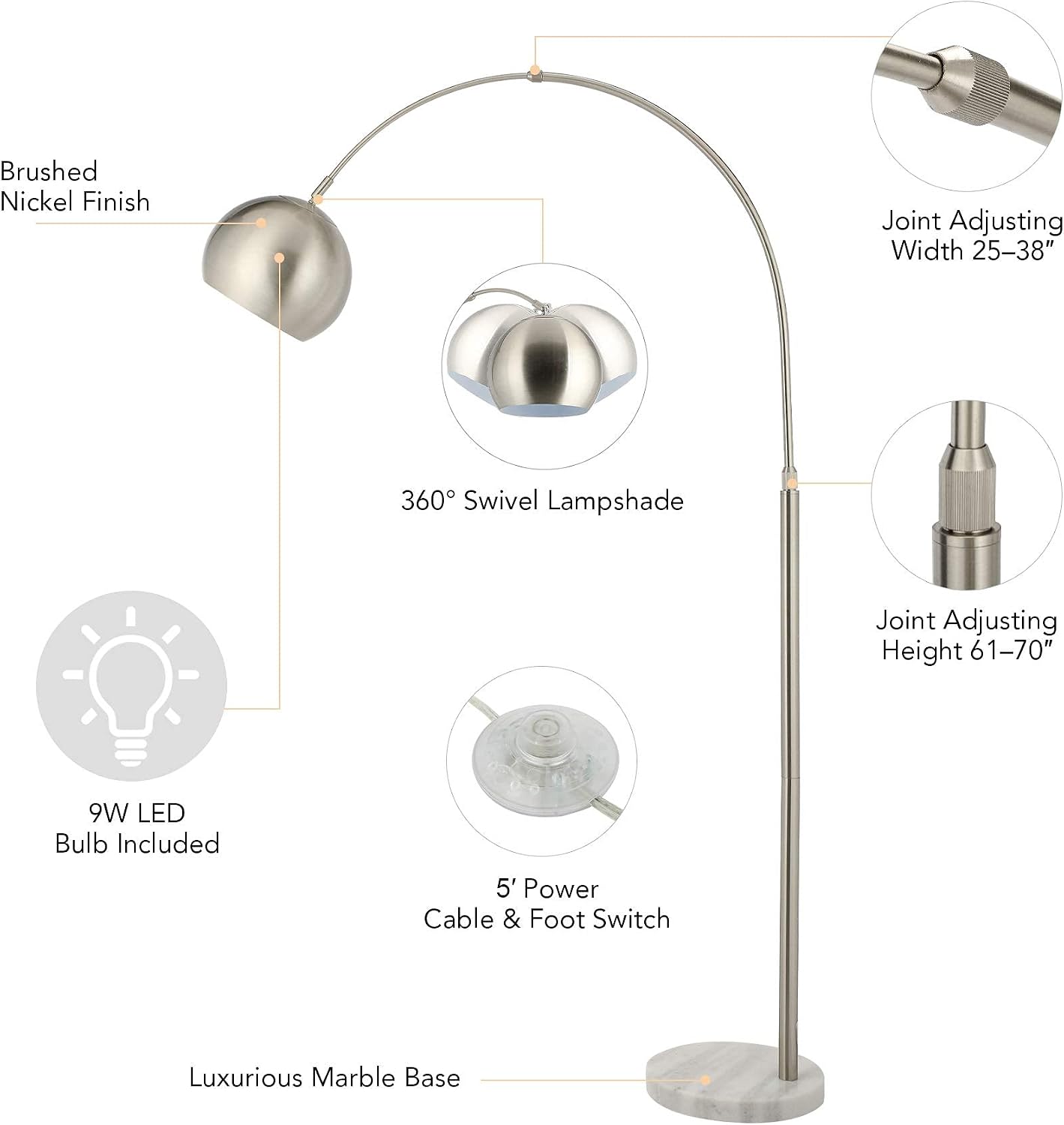 🔥 Crazy Deals VONLUCE Modern Arc Floor Lamp with 360° Rotatable Hanging Shade, Adjustable Nickel Standing Reading Light with Marble Base, Contemporary Arch Metal Pole Task Lamp for Living Room Couch Sofa, 70 Inch Get Discount 70% Price VONLUCE Modern Arc Floor Lamp with 360° Rotatable Hanging Shade, Adjustable Nickel Standing Reading Light with Marble Base, Contemporary Arch Metal Pole Task Lamp for Living Room Couch Sofa, 70 Inch