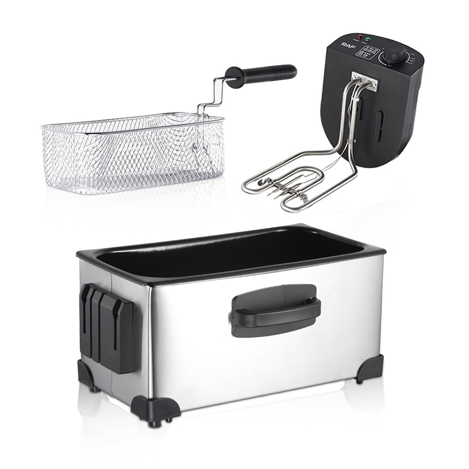 Friggitrice Elettrica da Banco da 3 Litri, Friggitrice Elettrica Professionale da 2000 W con Cestello e Coperchio e 4 Piastre, in Acciaio Inossidabile, per Friggere Diversi Alimenti