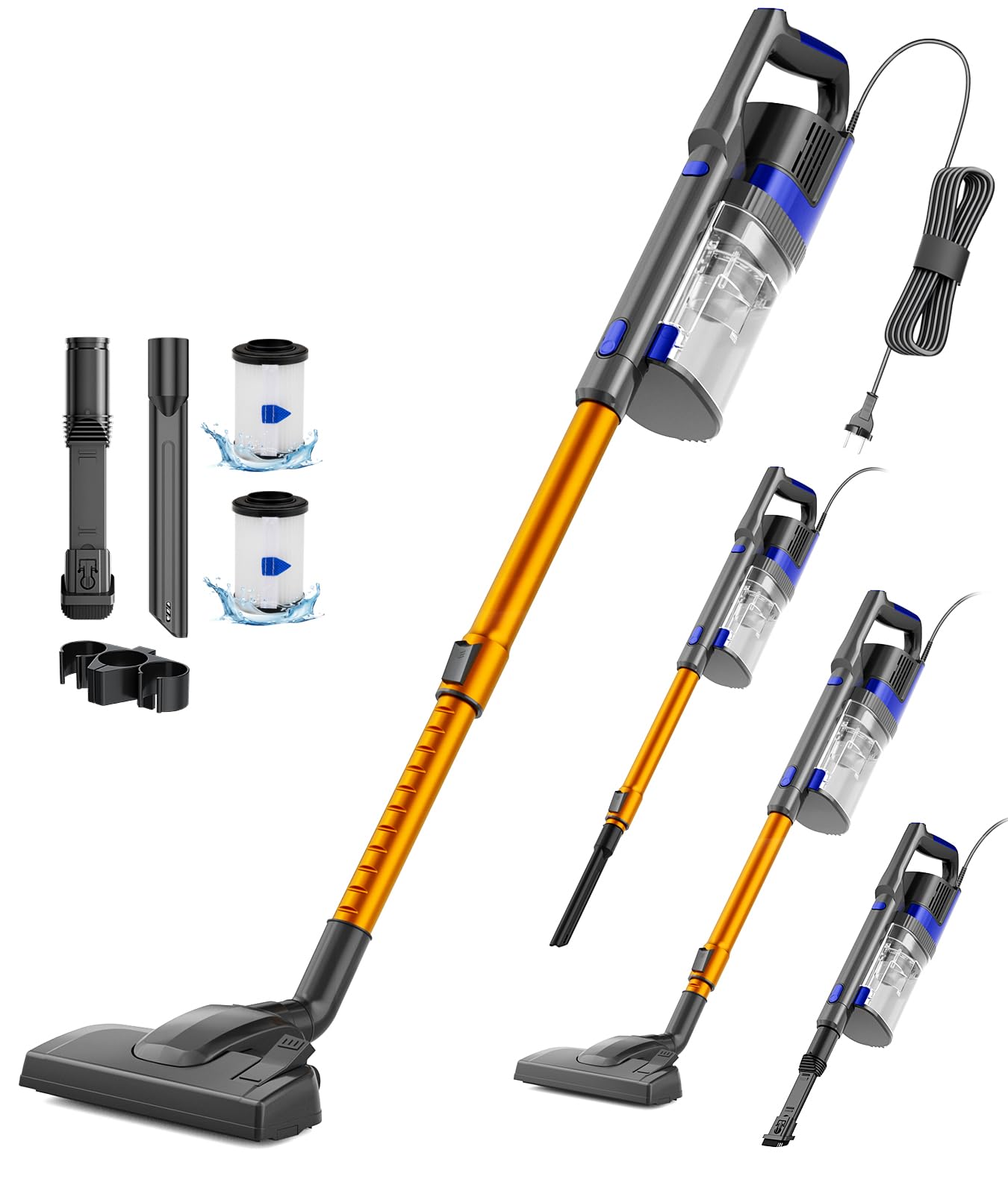 VACTechPro 60KPa/680W/7M Aspirapolvere con Filo, Aspirapolvere con 800ml Pattumiera, Scopa Elettrica con Filo con Design a Doppia Maniglia, Scopa Elettrica con Filo Potente per Pavimenti, Arancione