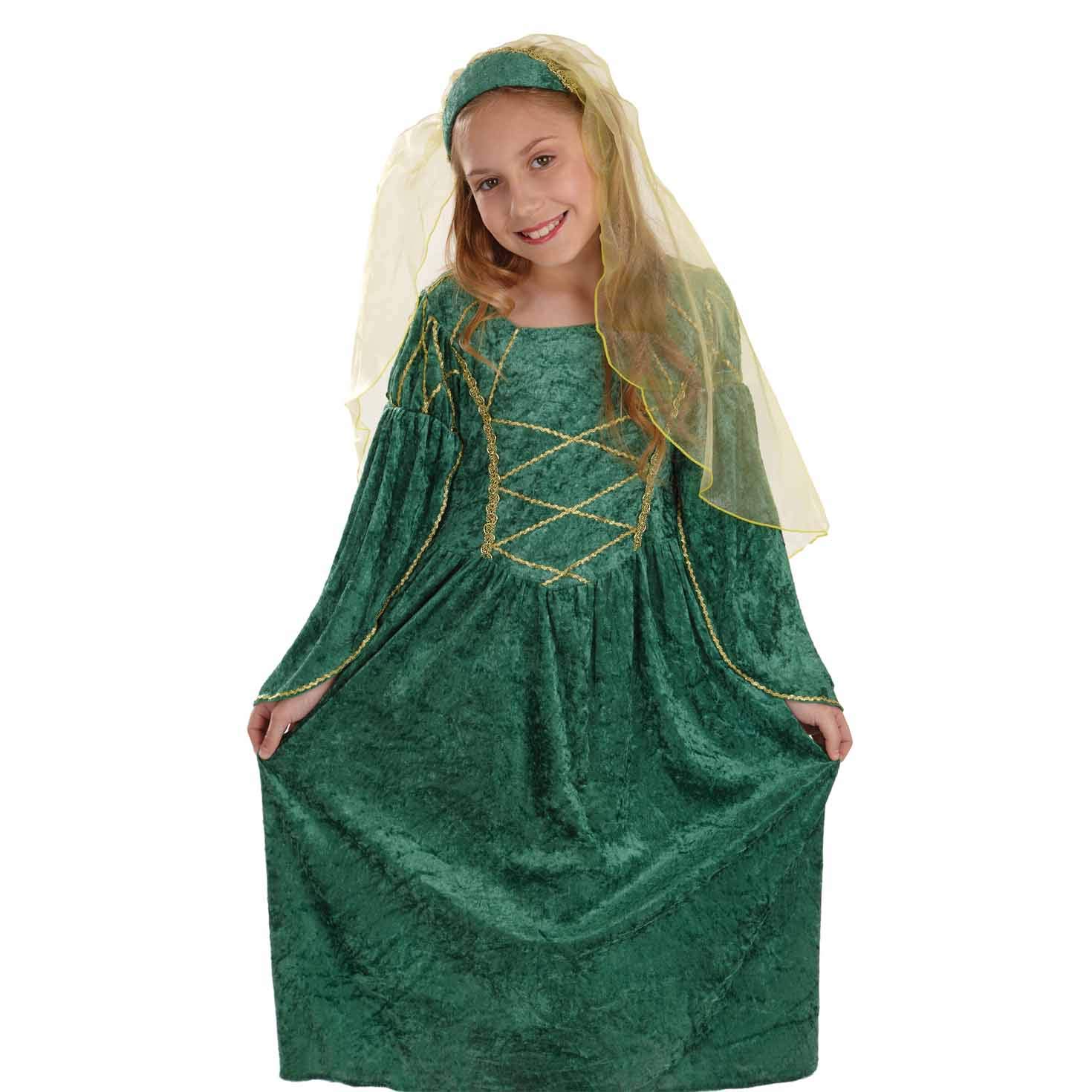 Fun Shack Tudor Costume Girls Green Medieval History Fancy Dress