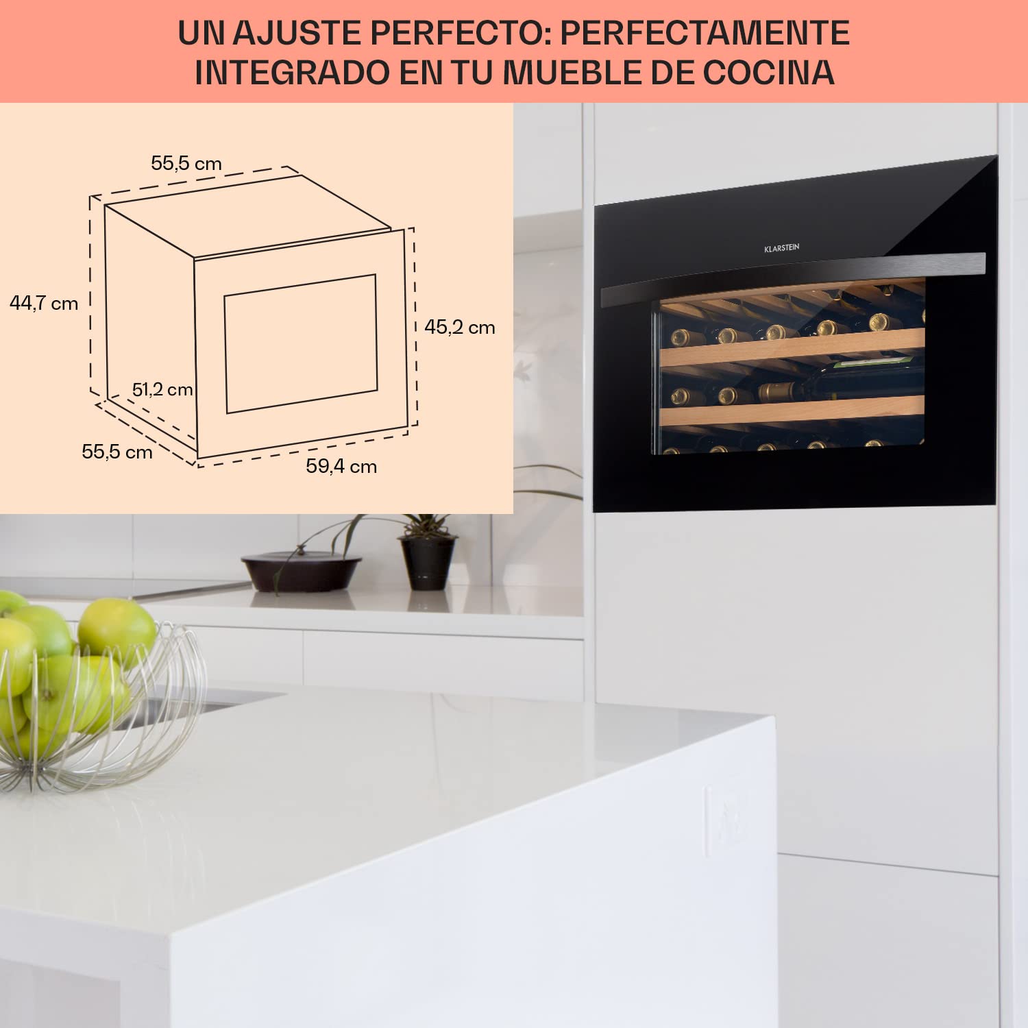 KLARSTEIN Vinoteca para Vinos de 51L Nevera Vino Una Zona, Botellas Vino, Proseco y Cervezas, Vinoteca Pequeña Puerta Cristal para Interior y Exterior, Nevera para Vinos Capacidad 24 Botellas
