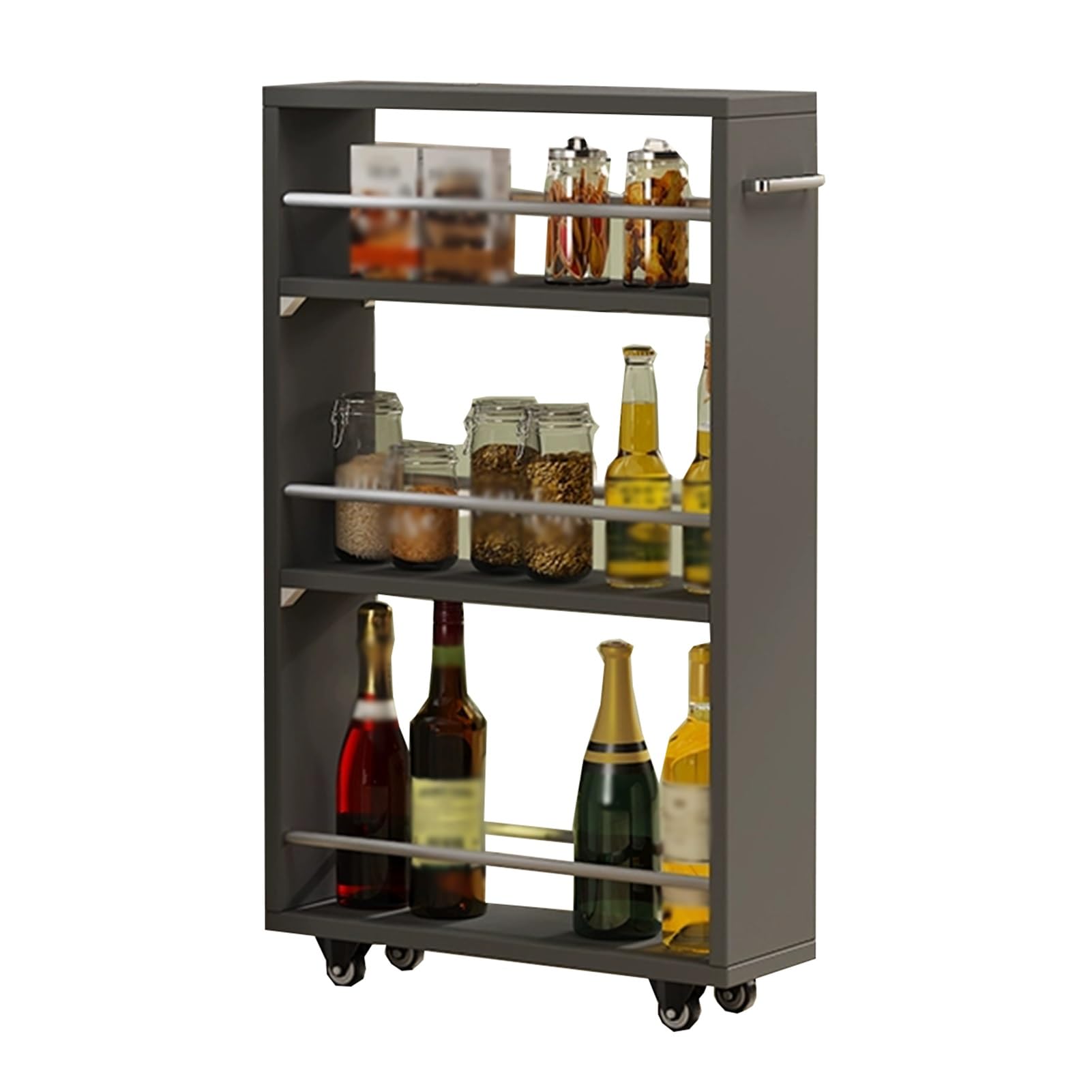 XPLKQXE Carrello di Stoccaggio Stretto, unità di Scaffalatura A 3 Livelli con Ruote, Organizzatore di Scaffale Stretto per Cucina, Sala da Pranzo, Lavanderia(Grigio Scuro,25x55x80.5cm)