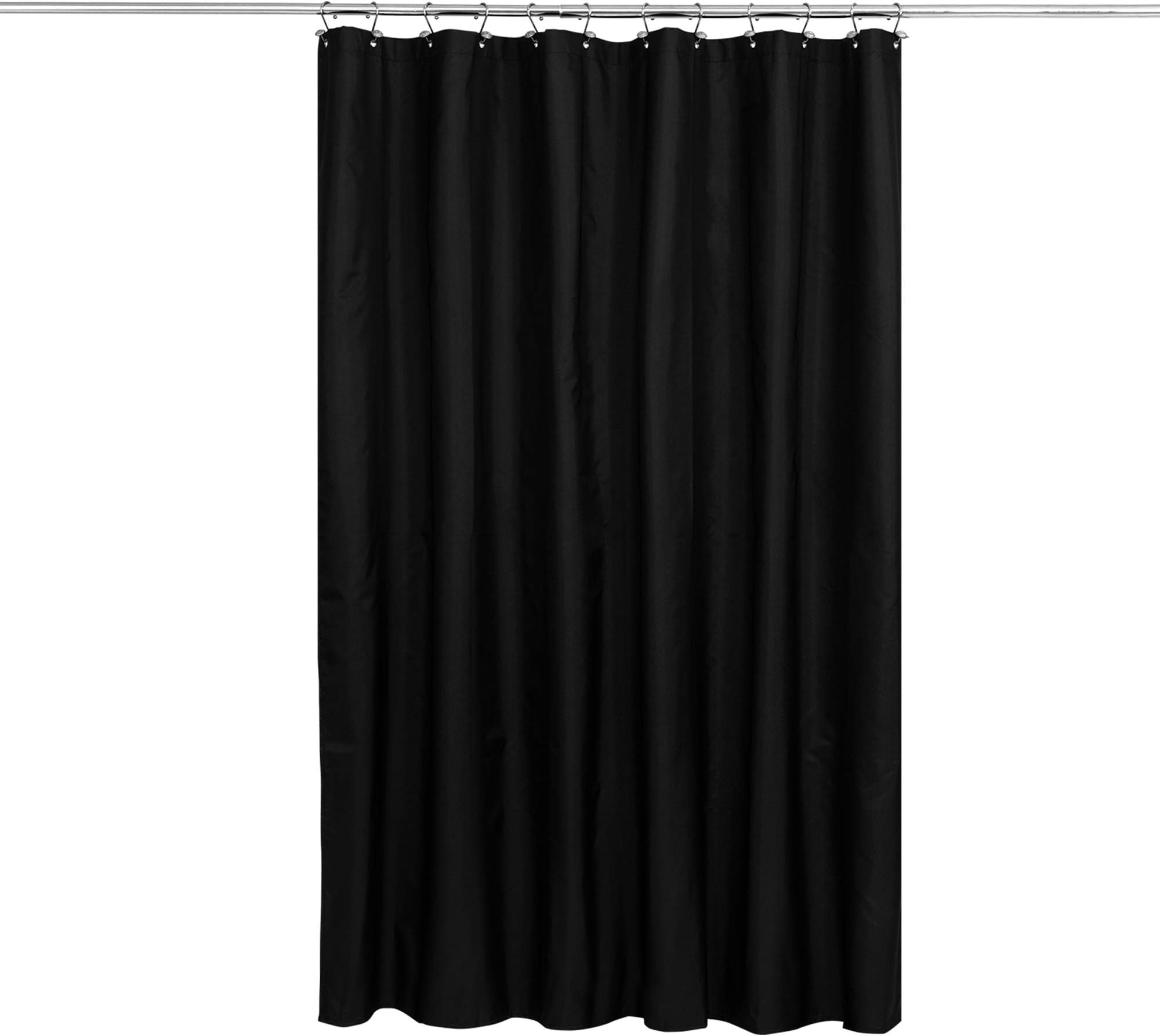 Fabric Shower Curtain or Liner with Weighted Magnets - Hotel Quality Opaque Black Shower Curtain for Bathroom, Machine Washable, Water Repellent - Black, 72x72