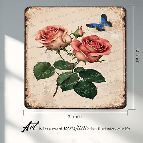 Miniatura 3 de Letrero de metal con diseño de rosas rústicas, vintage, diseño de flores, estilo vintage, botánico, rústico, granja, baño, para boda, cumpleaños,