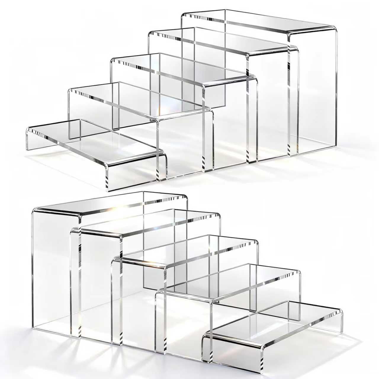 10 Pcs (2 Sets) Large Acrylic Risers 5 Sizes(7" L~9" L) Riser Display Shelf Cupcake Stand Display Cabinet Clear Rectangular Display Stands Set
