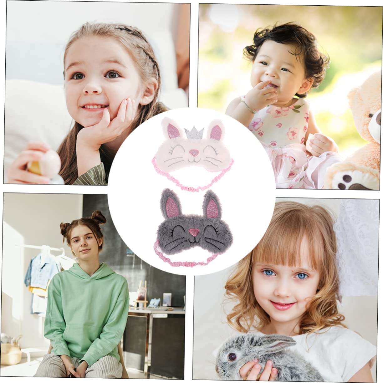 minkissy 6pezzi Maschera Occhi Peluche Per Dormire Forma Di Coniglio Di Morbida e Traspirante Per Adulti Migliora La Qualità Del Sonno e Rilassa Gli Occhi