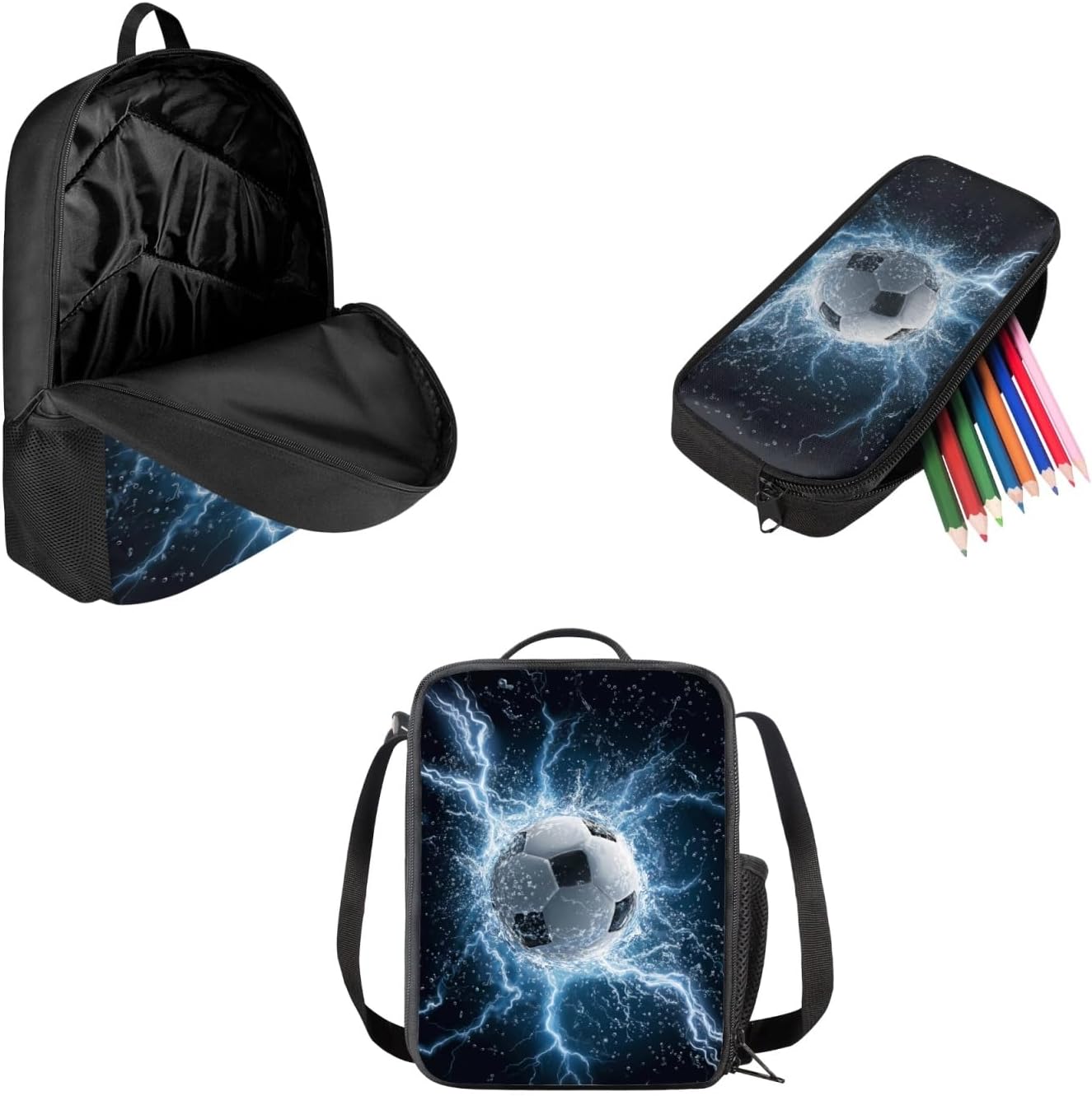 AFPANQZ Kids Backpack 3 Pieces Set Large Capacity School Bags with Heat Insulated Lunch Bags Small Pencil Bags 3 Pack