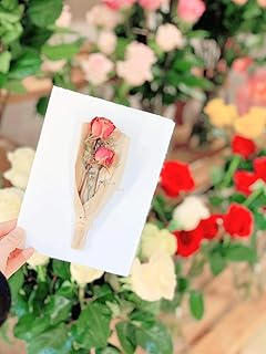 Floral_Decor 5PCS 6x7in Folded Vintage creative handmade Cards handcraft Paper Handmade Dried Flower bouquet Card with Dry Flower Invitation Greeting Card with handmade Envelope Birthday Christmas Wedding invitation Thank you Greeting Valentines day Occasion favors/dried roses/ limonium flower/ purple statice flower/baby's breath/ eucalyptus/water painting