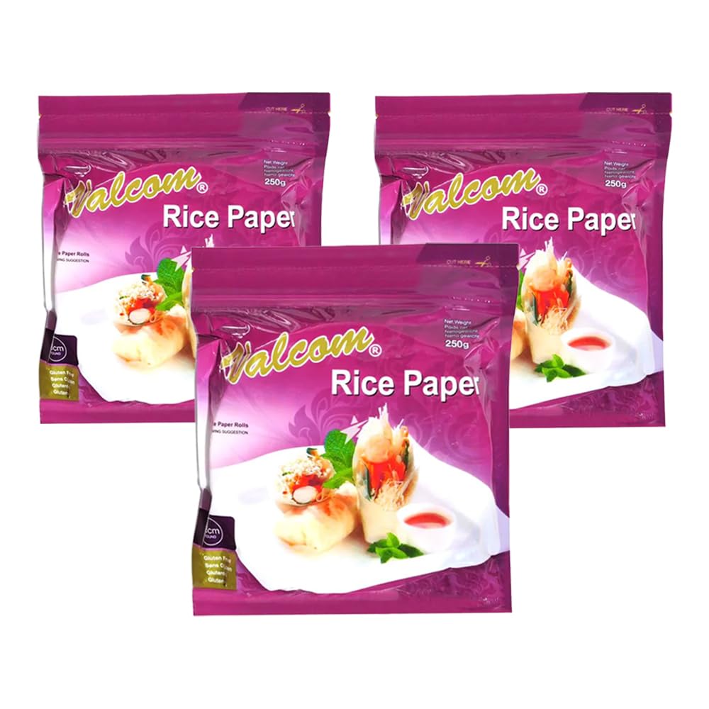 Valcom Gluten Free Round Rice Paper 16cm 250g, Authentic Asian Rice Paper (Pack of 3)